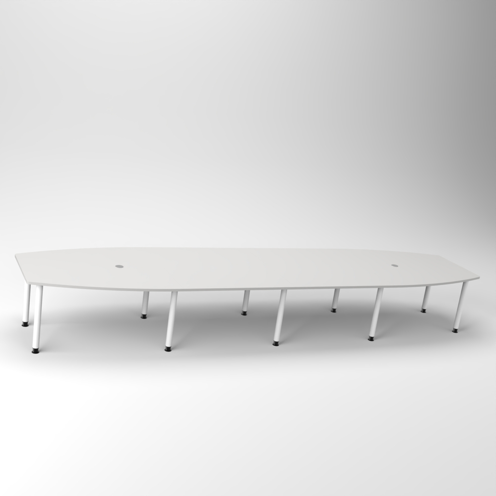 Rheinland Möbel Konferenztisch KONTI 520x130 cm – ovaler Besprechungstisch in Nussbaum mit weißen Rundrohrfüßen & 2 Kabelauslässen, erweiterbarer Meetingtisch für 16–18 Personen, moderner XXL-Tisch fürs Büro Bild 1