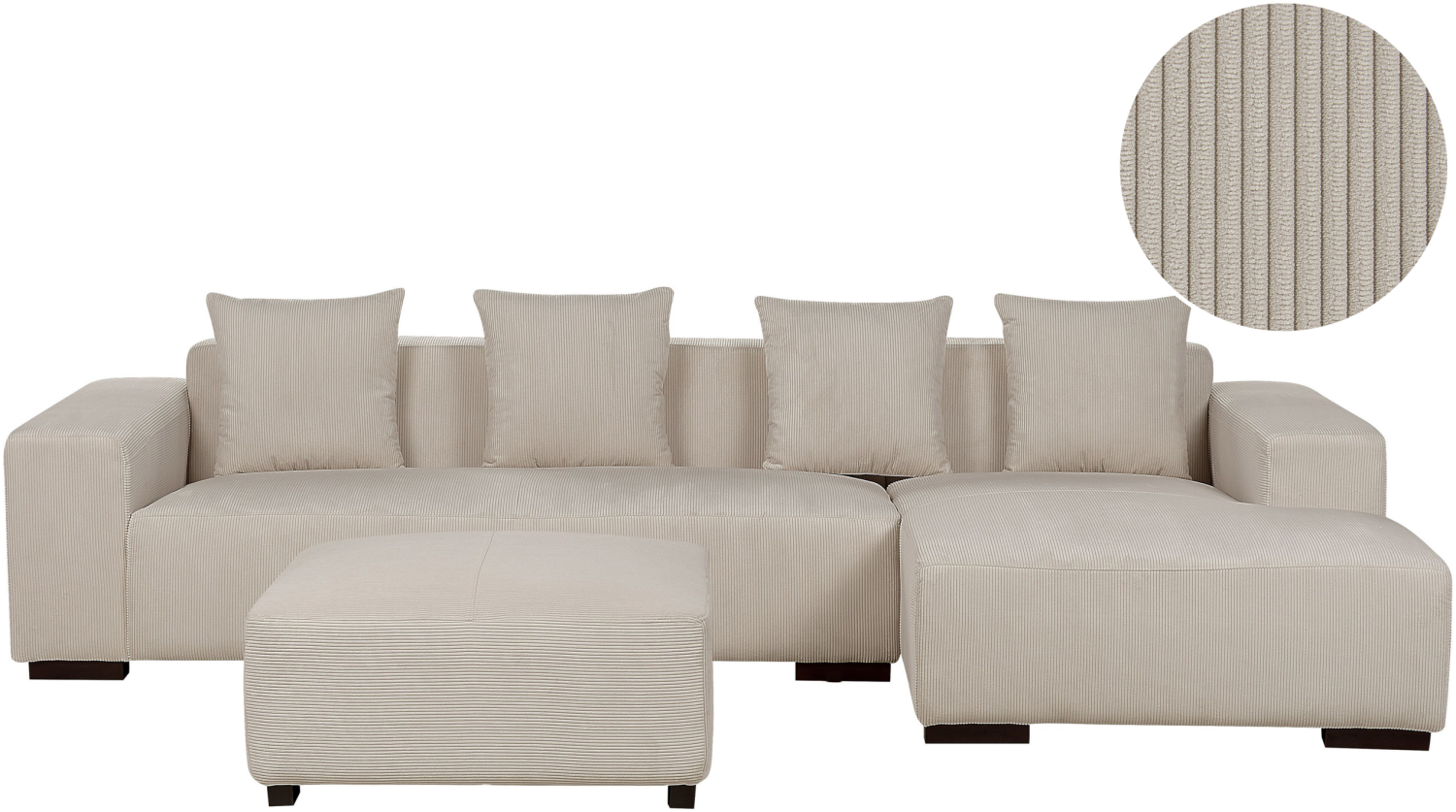 Ecksofa mit Ottomane LUNGO Cord Beige Linksseitig Bild 1