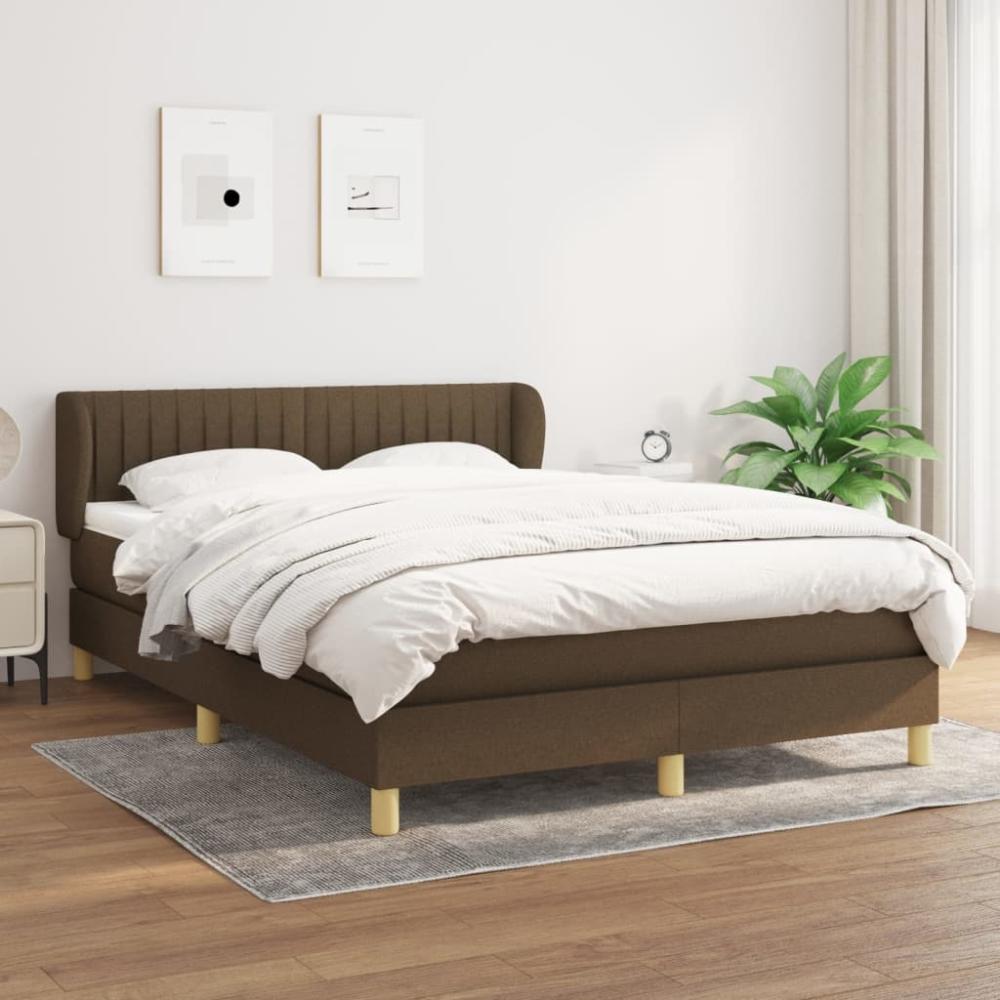 Doppelbett, Polsterbett mit Matratze Stoff Dunkelbraun 140 x 200 cm Bild 1