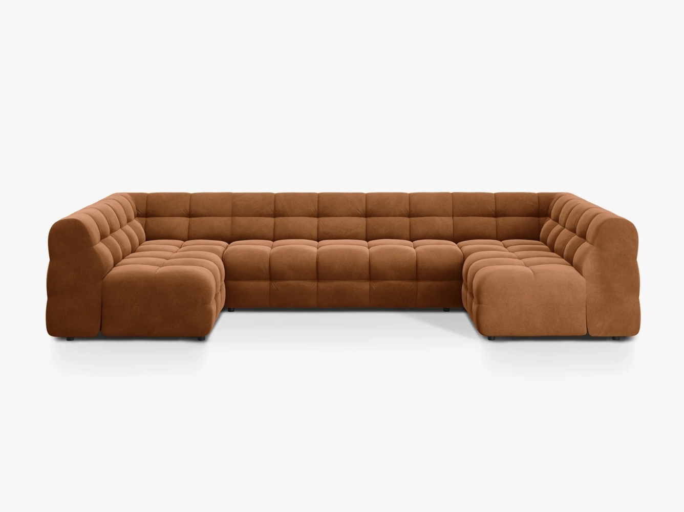 Micadoni Panorama-Sofa Kendal 7-Sitzer Samt Kamel Buchenholz schwarz Bild 1