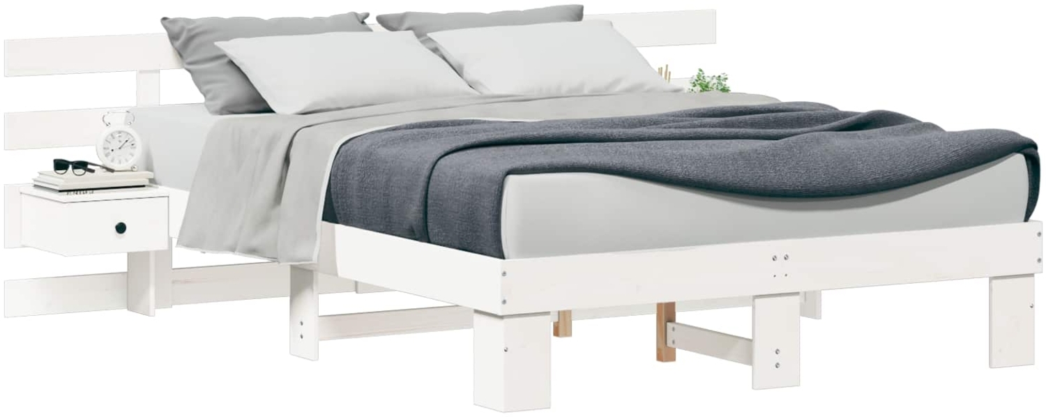 vidaXL Bettrahmen mit Kopfteil Weiß 150 x 200 cm Massives Kiefernholz 3385686 Bild 1