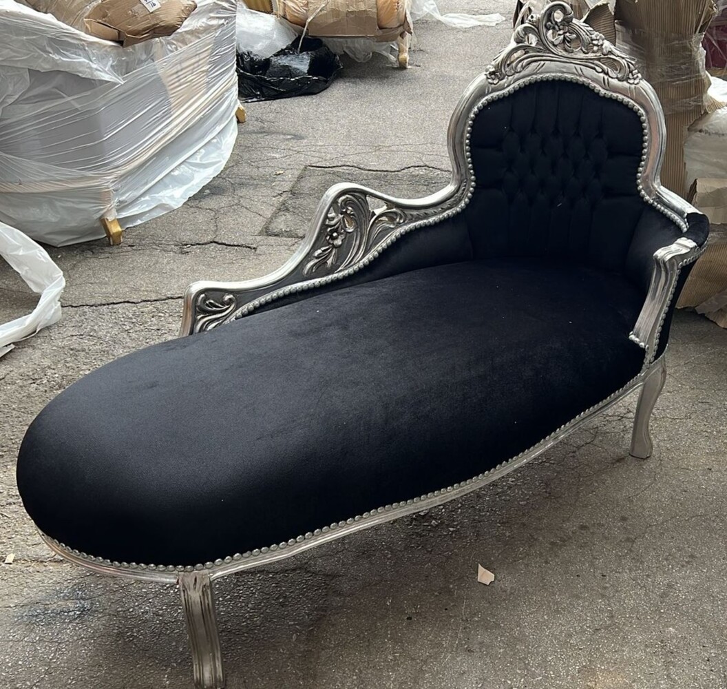 Casa Padrino Barock Chaiselongue Schwarz / Silber 155 cm - Barock Möbel Bild 1