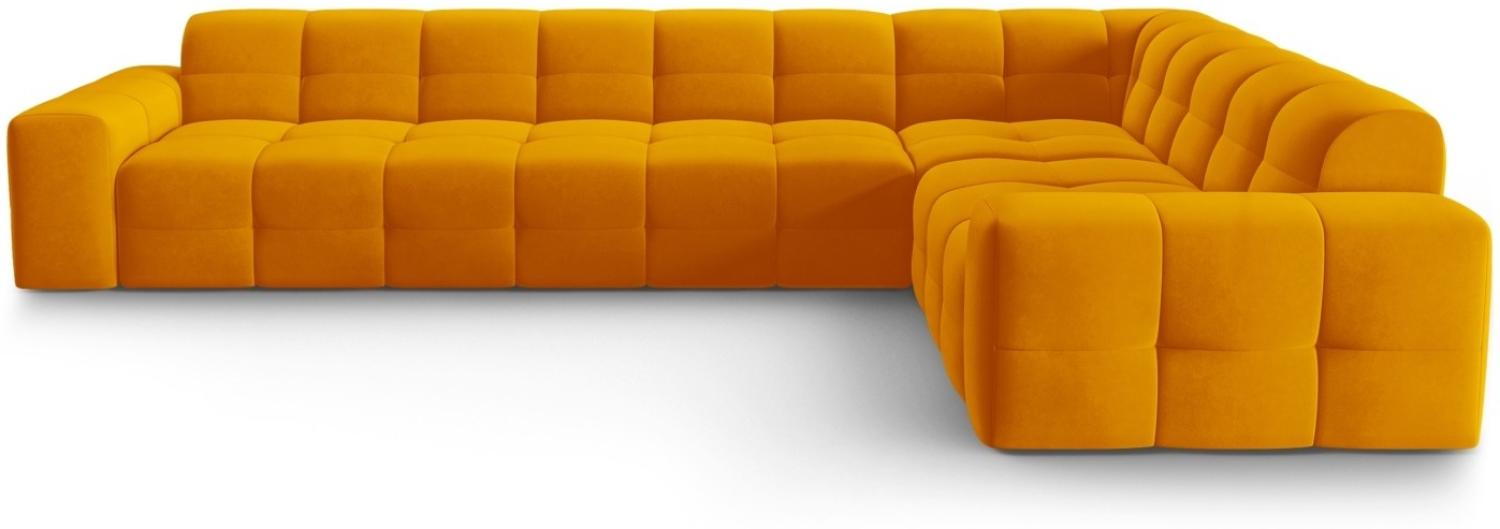 Micadoni 6-Sitzer Samtstoff Ecke rechts Sofa Kendal | Bezug Orange | Beinfarbe Black Beech Wood Bild 1