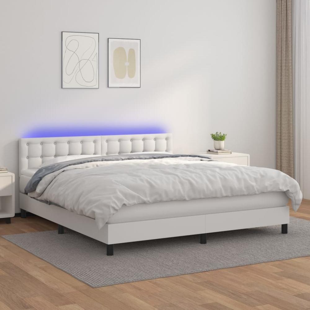 vidaXL Boxspringbett mit Matratze & LED Weiß 180x200 cm Kunstleder 3134238 Bild 1