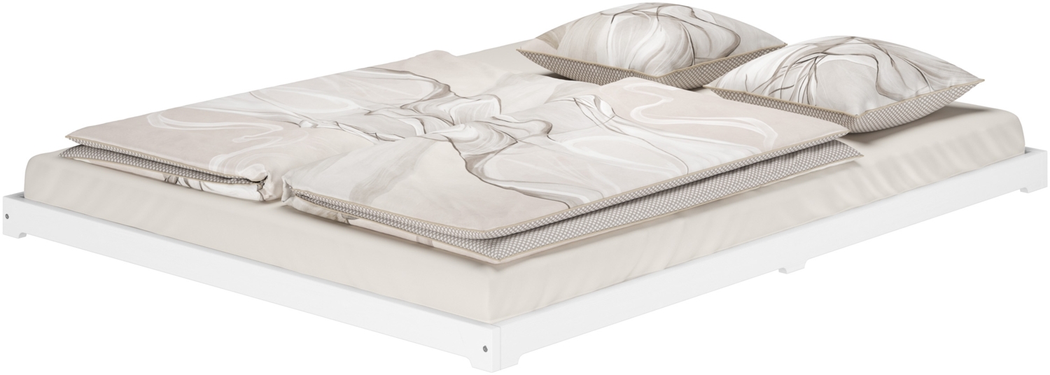 Futonbett weiß 160x200 flach extra niedriges Loftbett Kiefer V-60.47W-16ohne Zubehör Bild 1