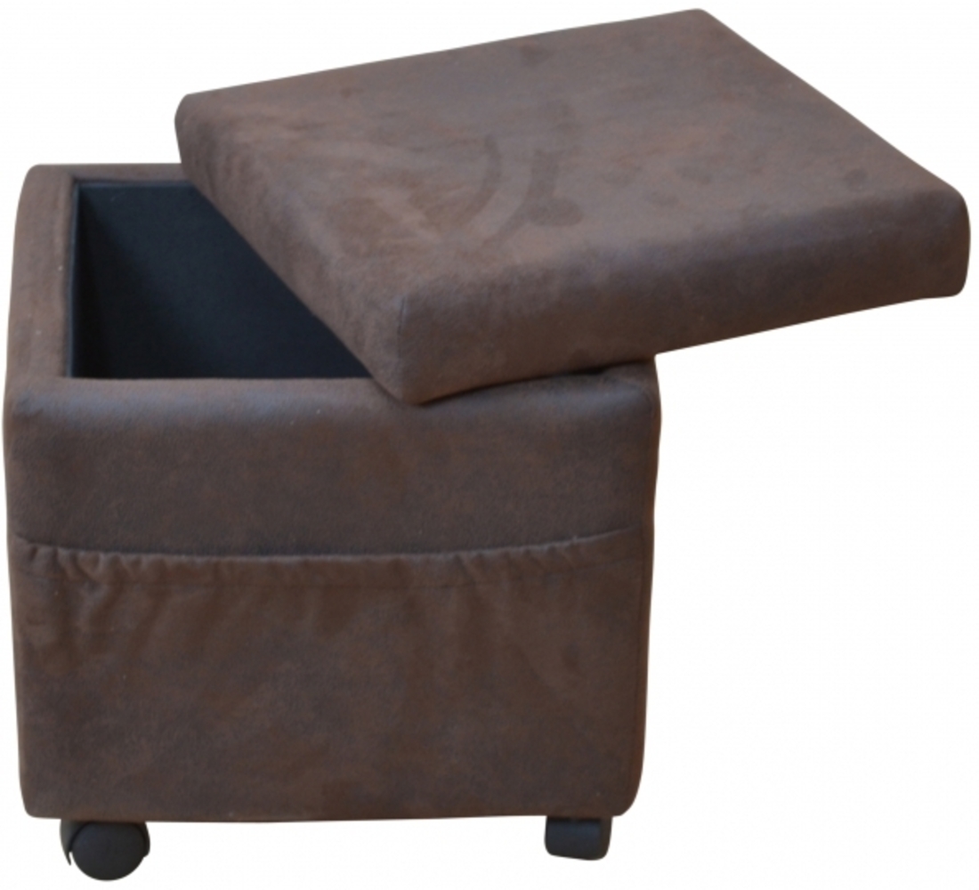 Sitzhocker mit Rollen und Stauraum, microfaser braun Bild 1
