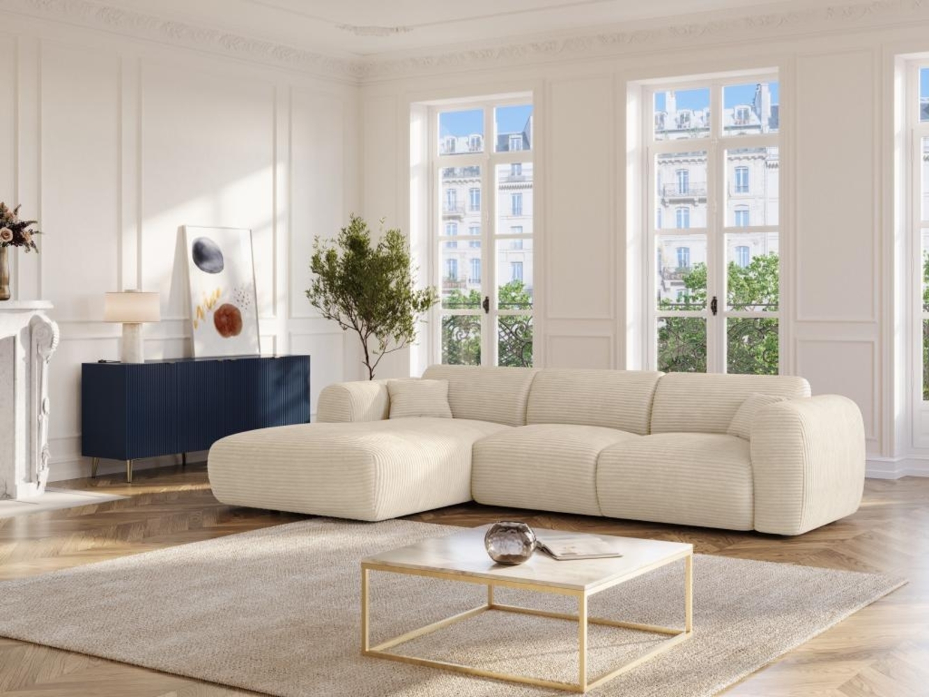 Vente-unique - Großer Ecksofa - Ecke links - Cord - Beige - POGNI von Maison Céphy Bild 1
