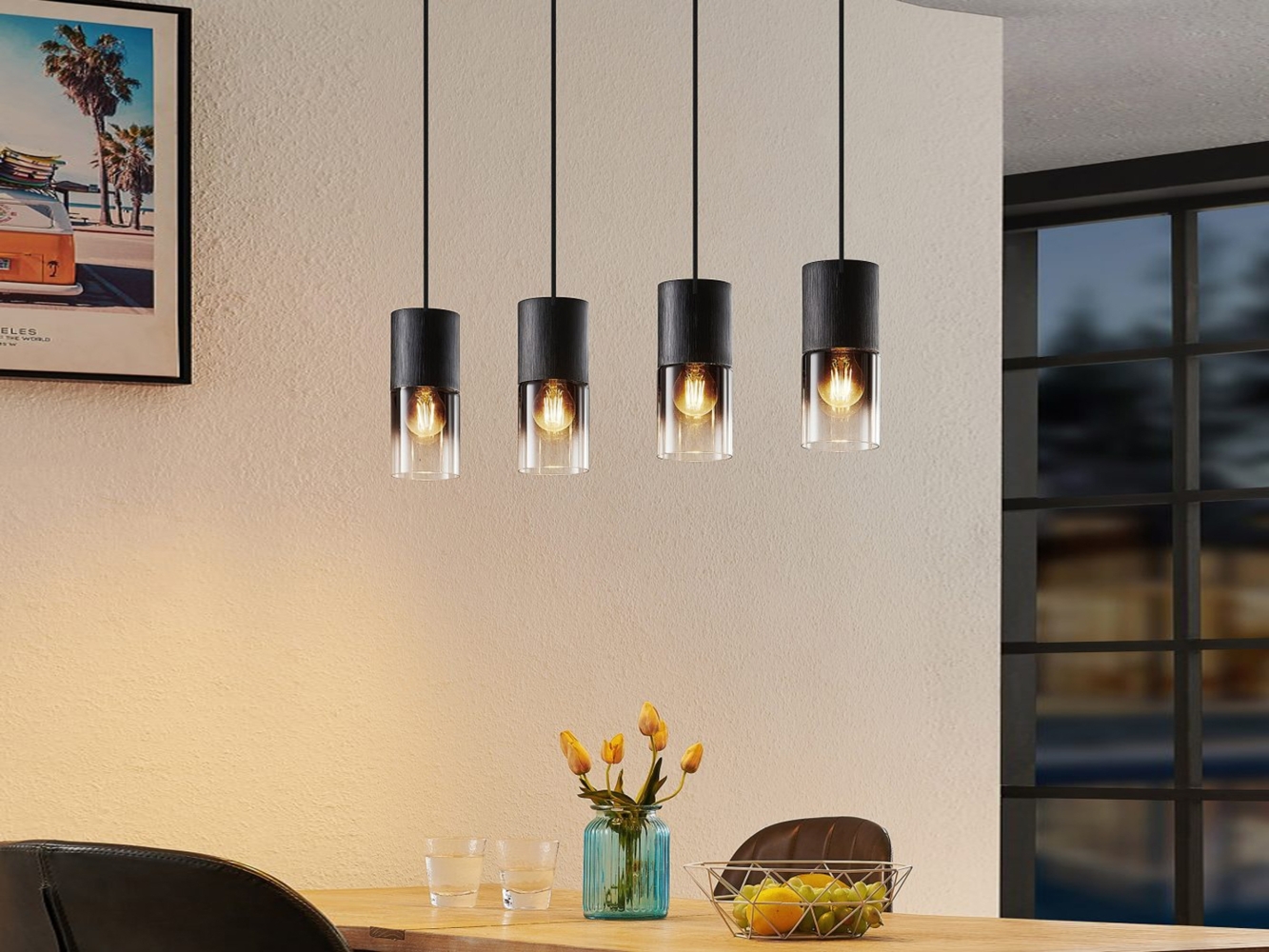 TRIO Leuchten LED Pendelleuchte, LED wechselbar, Warmweiß, Rauchglas Balken-leuchte mehrflammig für über-n Esstisch & Kochinsel Bild 1