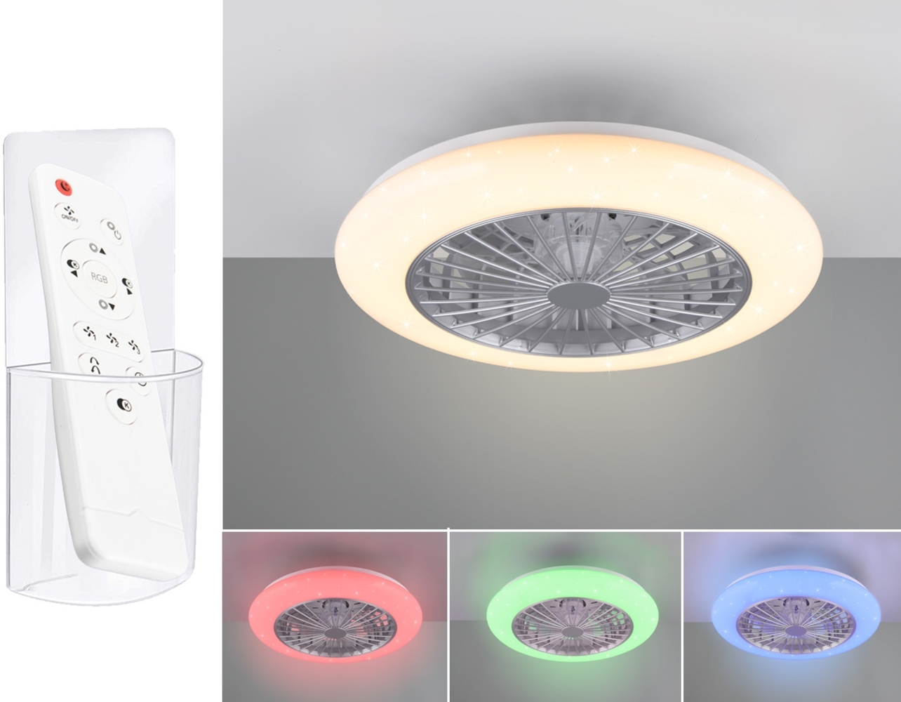 RGB LED Deckenleuchte mit Ventilator, Fernbedienung & Wandhalterung, Ø 50cm Bild 1