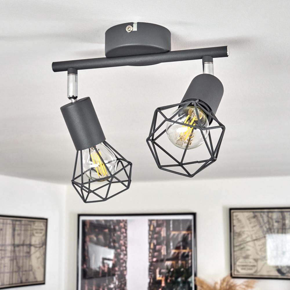 hofstein Deckenleuchte »Borio« Deckenlampe aus Metall in Grau/Chromfarben, ohne Leuchtmittel, m. verstellbaren Schirmen in Gitter-Optik u. Lichteffekt, E14 Bild 1