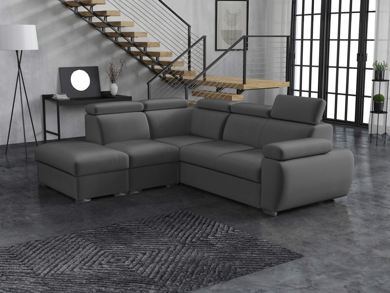 Ecksofa Boston 2RR1P mit Einstellbare Kopfstützen (Farbe: Kronos 22, Seite: Links PUFAP+R+1P(65)+2R) Bild 1