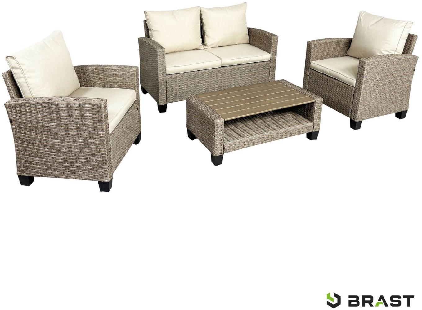 BRAST Gartenmöbel Set Delight Braun/Grau bis zu 4 Personen inkl. extra Dicke Kissen Outdoor Loungemöbel Sitzgruppe Essgruppe Garnitur Bild 1