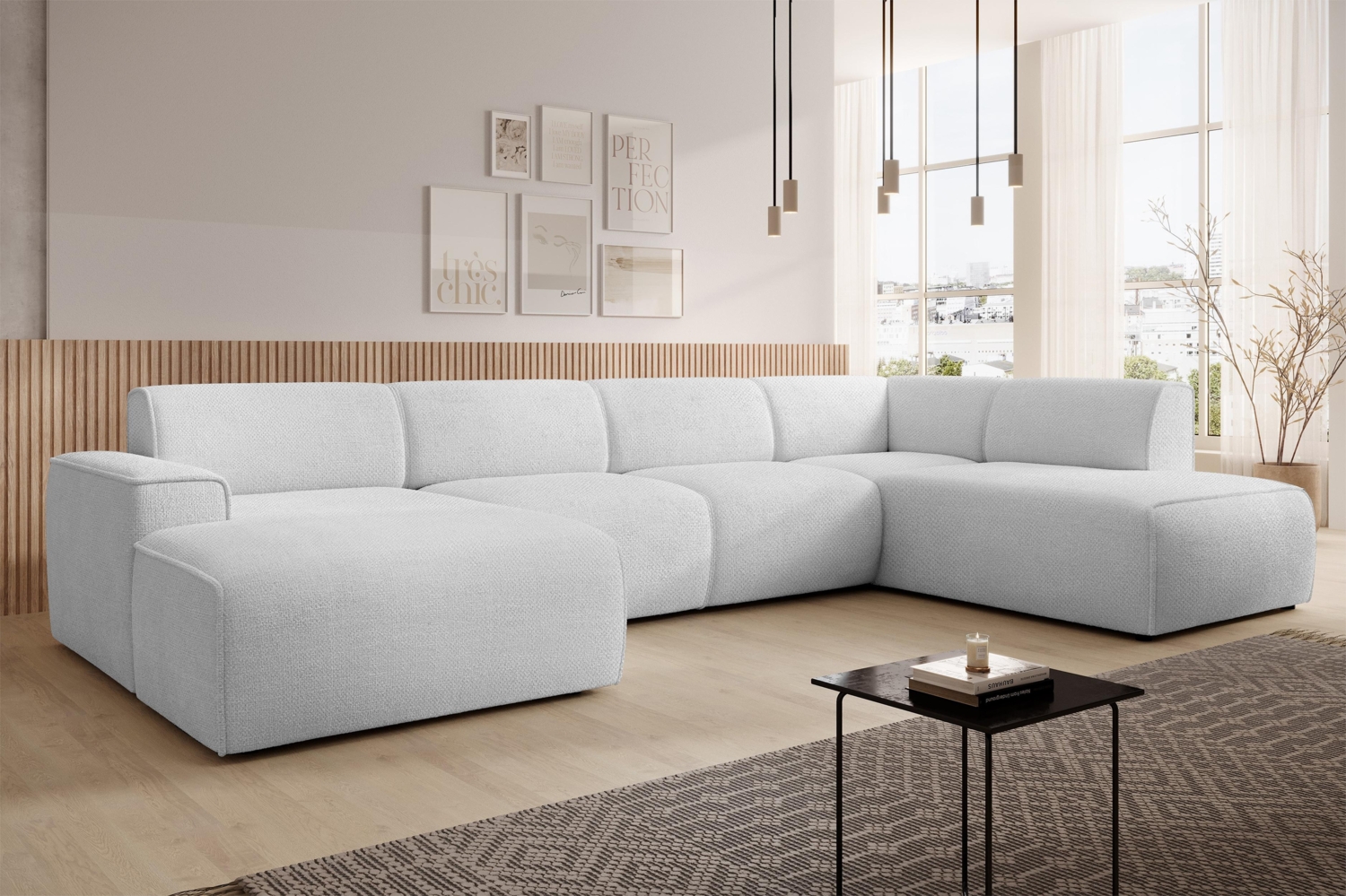 AX LIVING XXL Sofa U Form Didim Perlweiß 378 cm modern & großzügig R Bild 1