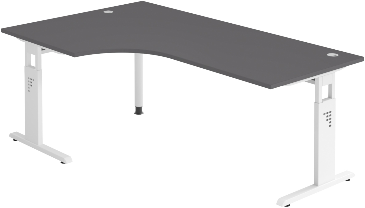 bümö höhenverstellbarer Eckschreibtisch O-Serie 200x120 cm in Graphit, Gestell in weiß - Schreibtisch L Form, großer Tisch für's Büro, Computertisch höhenverstellbar, OS-82-G-W Bild 1