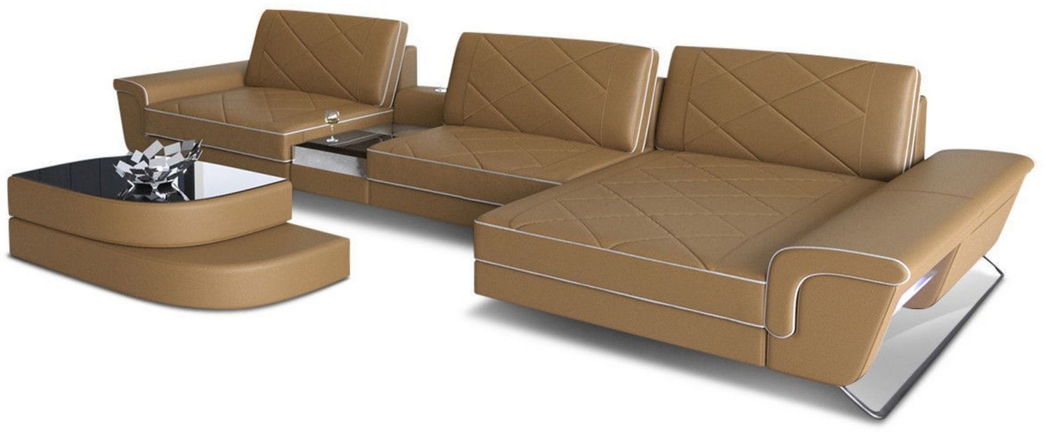 Sofa Dreams 'Bari L' Ecksofa, Sandbeige / Weiß, Ledermix, 89 x 197 x 369 cm, Rechts Bild 1