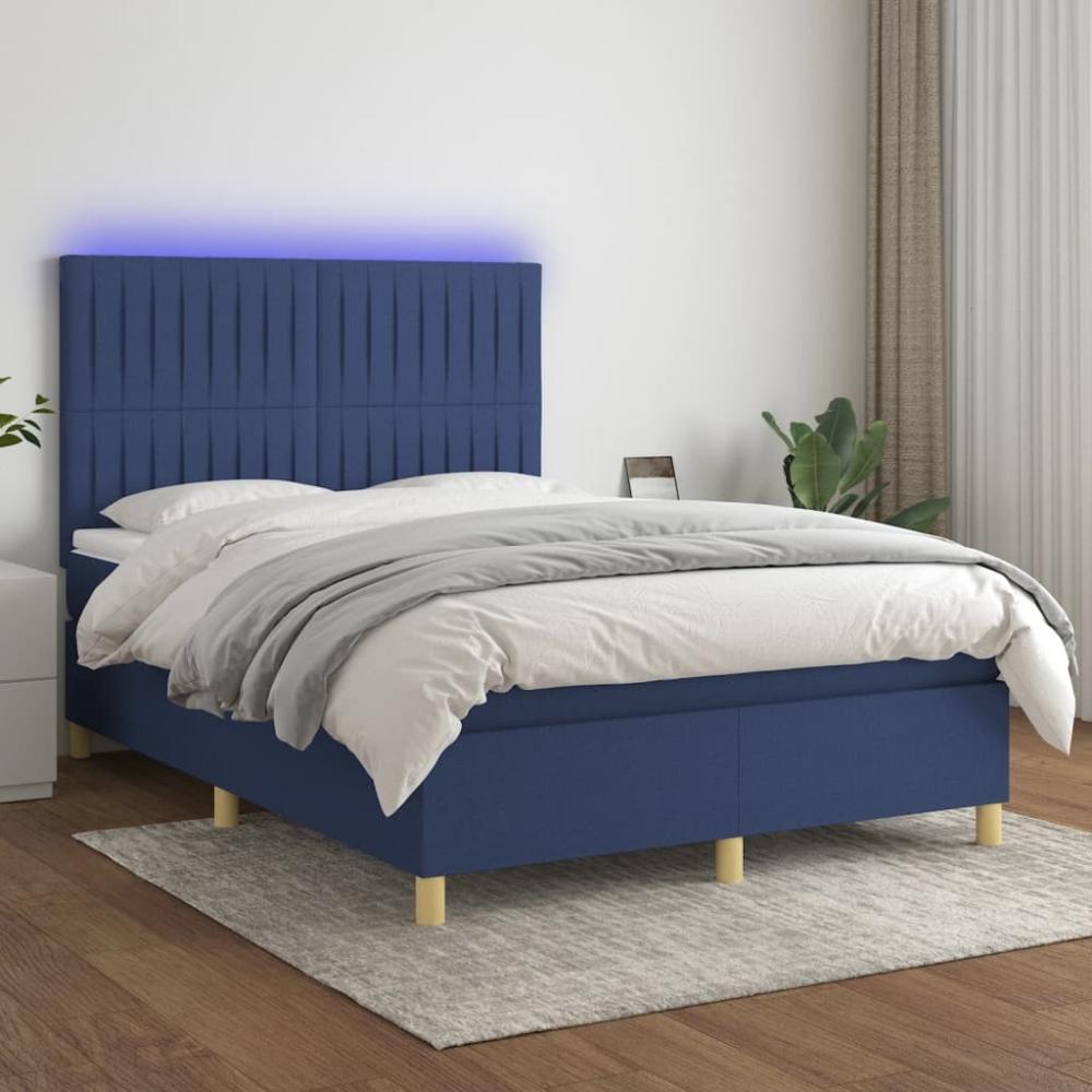 vidaXL Boxspringbett mit Matratze & LED Blau 140x200 cm Stoff 3135603 Bild 1