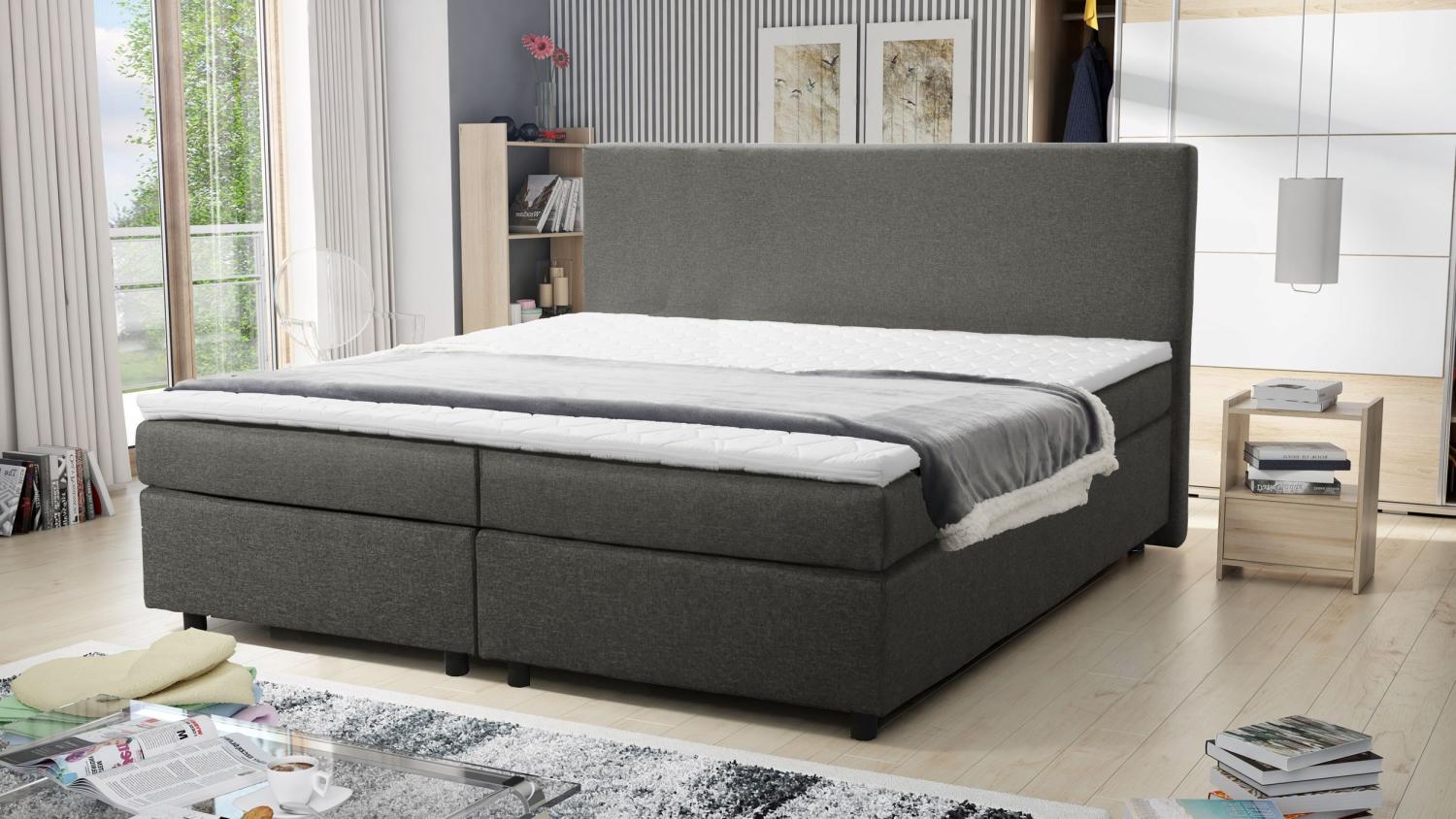 Boxspringbett 180x200 Hotelbett Bonellfederkern Bett mit Topper Paxos 5 grau Bild 1