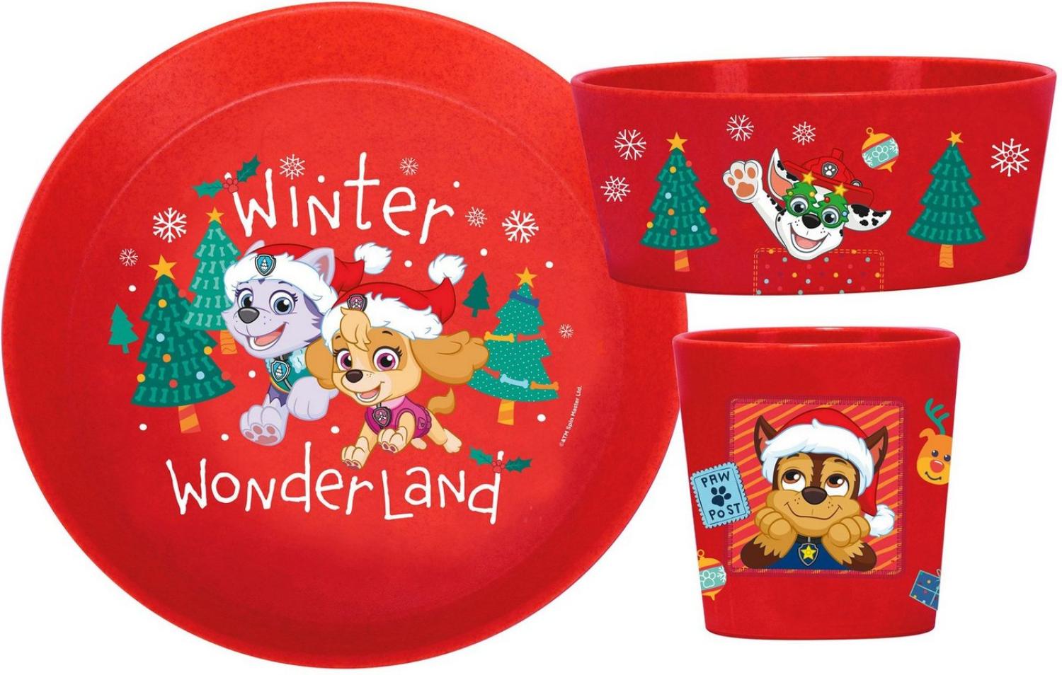 Koziol Frühstücksset Connect Paw Patrol Winter Wonderland 3-tlg, Kindergeschirr, Kunststoff, Organic Ruby Red, 8056718 Bild 1