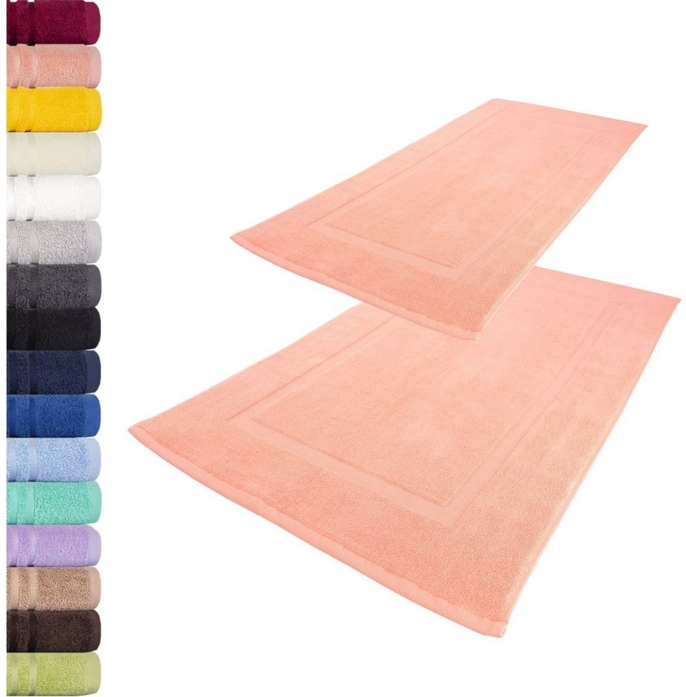 Lavea 2er Set Badematte 50x80 cm – rutschfeste, Waschbare Badematten aus 100% Baumwolle, Frottierserie Elena – Saugstark, Strapazierfähig und Zeitlos – Ideal für Badezimmer, Dusche - Pastellrosa Bild 1