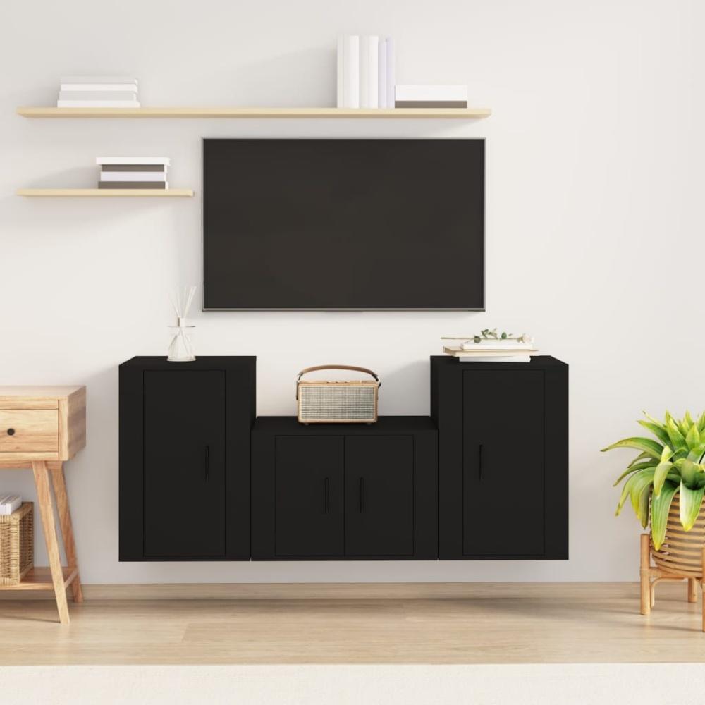 vidaXL 3-tlg. TV-Schrank-Set Schwarz Holzwerkstoff 3188495 Bild 1