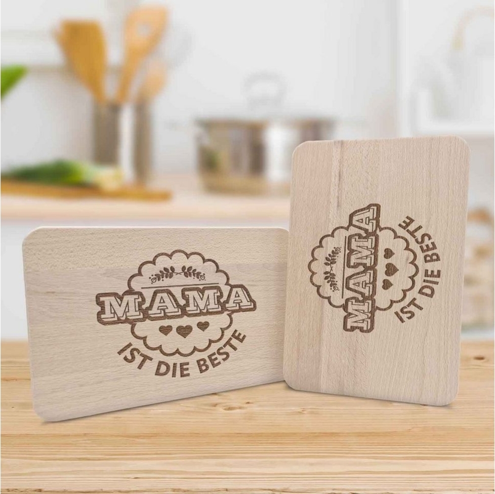 GRAVURZEILE Schneidebrett Frühstücksbrettchen Brotzeitbrett mit Gravur - Mama ist die Beste, Holz, (Kein Set), Geschenk für Mama zum Muttertag Geburtstag Bild 1