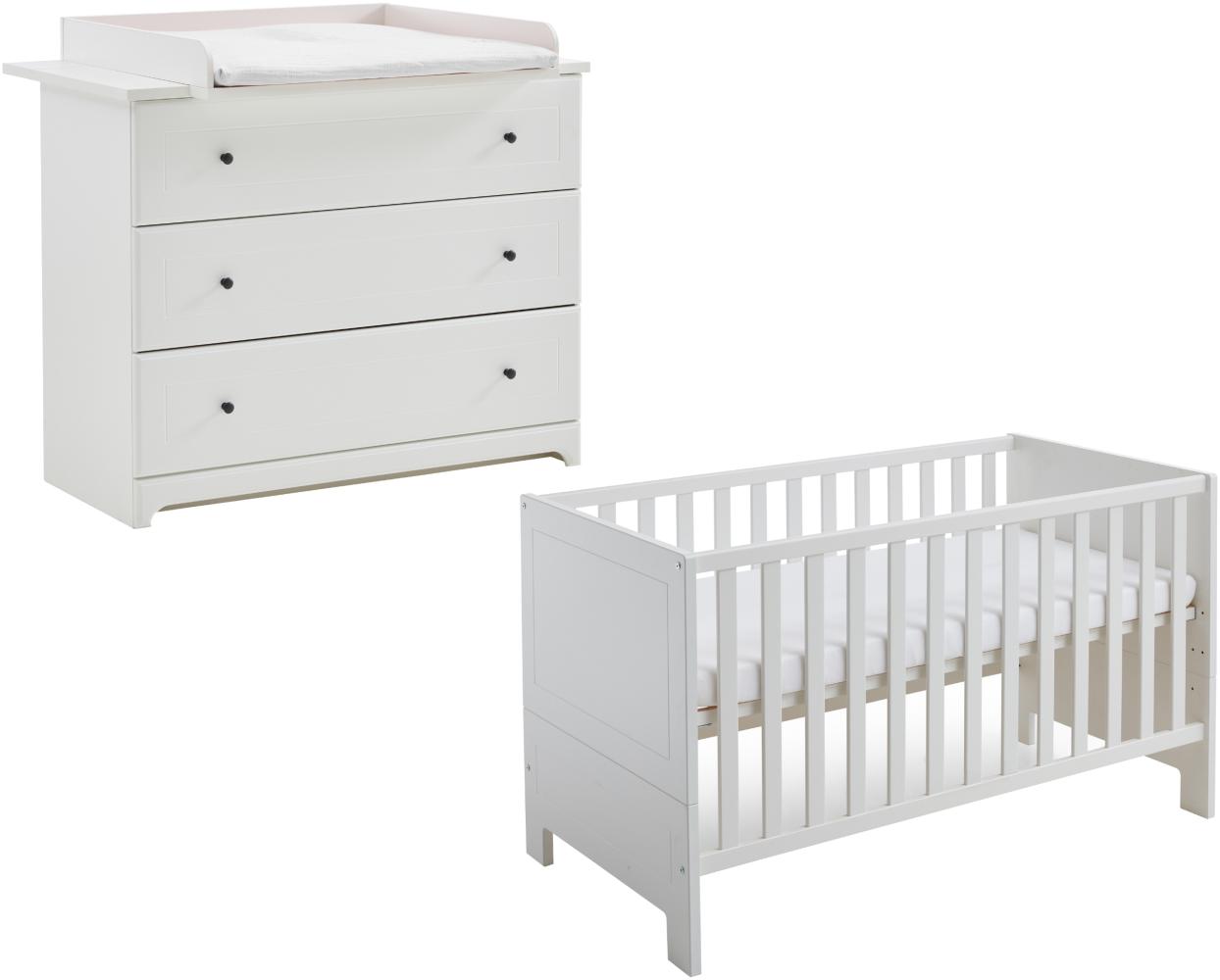 Arthur Berndt 'Thilo' Babyzimmer Sparset 2-teilig, Kinderbett (70 x 140 cm) und Wickelkommode mit Wickelaufsatz MDF Weiß Bild 1