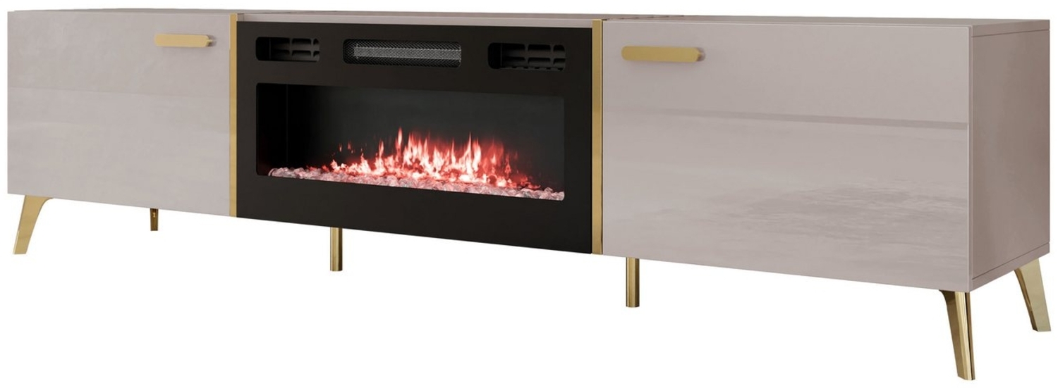 TV-Lowboard Picru 2D EF mit Kamin (Farbe: Cashmere / Cashmere Hochglanz + Gold) Bild 1