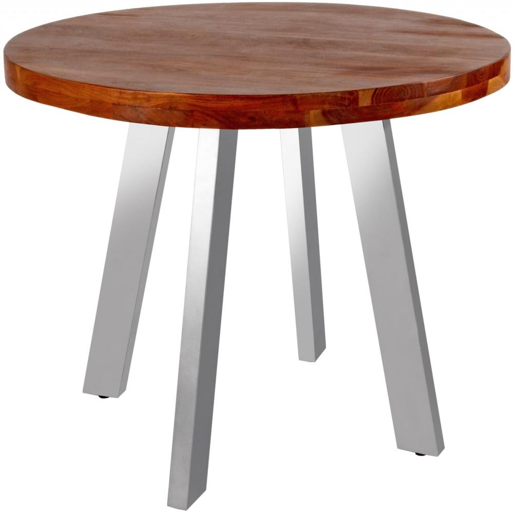 Esstisch rund Akazienholz nussbaum massiv 90 cm silber SOPHIA 527918 Bild 1