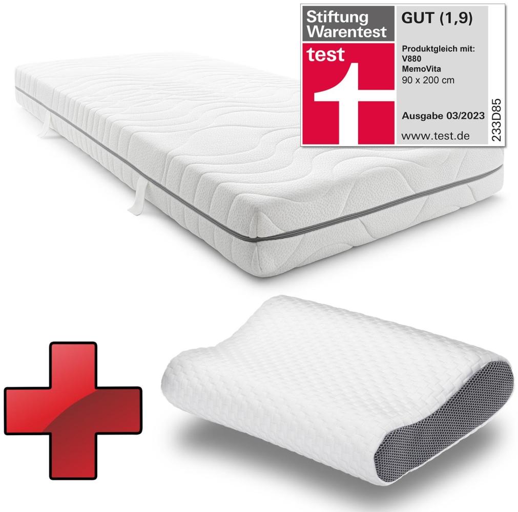 7 Zonen Viskoelastik-Matratze Sleezzz Smart 90 x 200 cm, Höhe 18 cm, Härtegrad H3 mit Air Memoryschaum + Sleezzz® Premium Memory-Effekt Kissen Bild 1