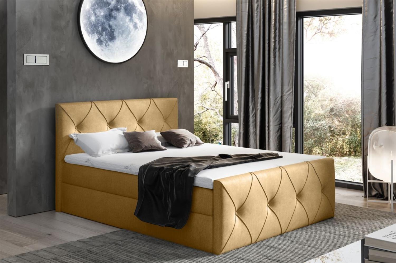 Boxspringbett Schlafzimmerbett LEWIS LUX 180x200cm in Stoff Monolith Gold Bild 1