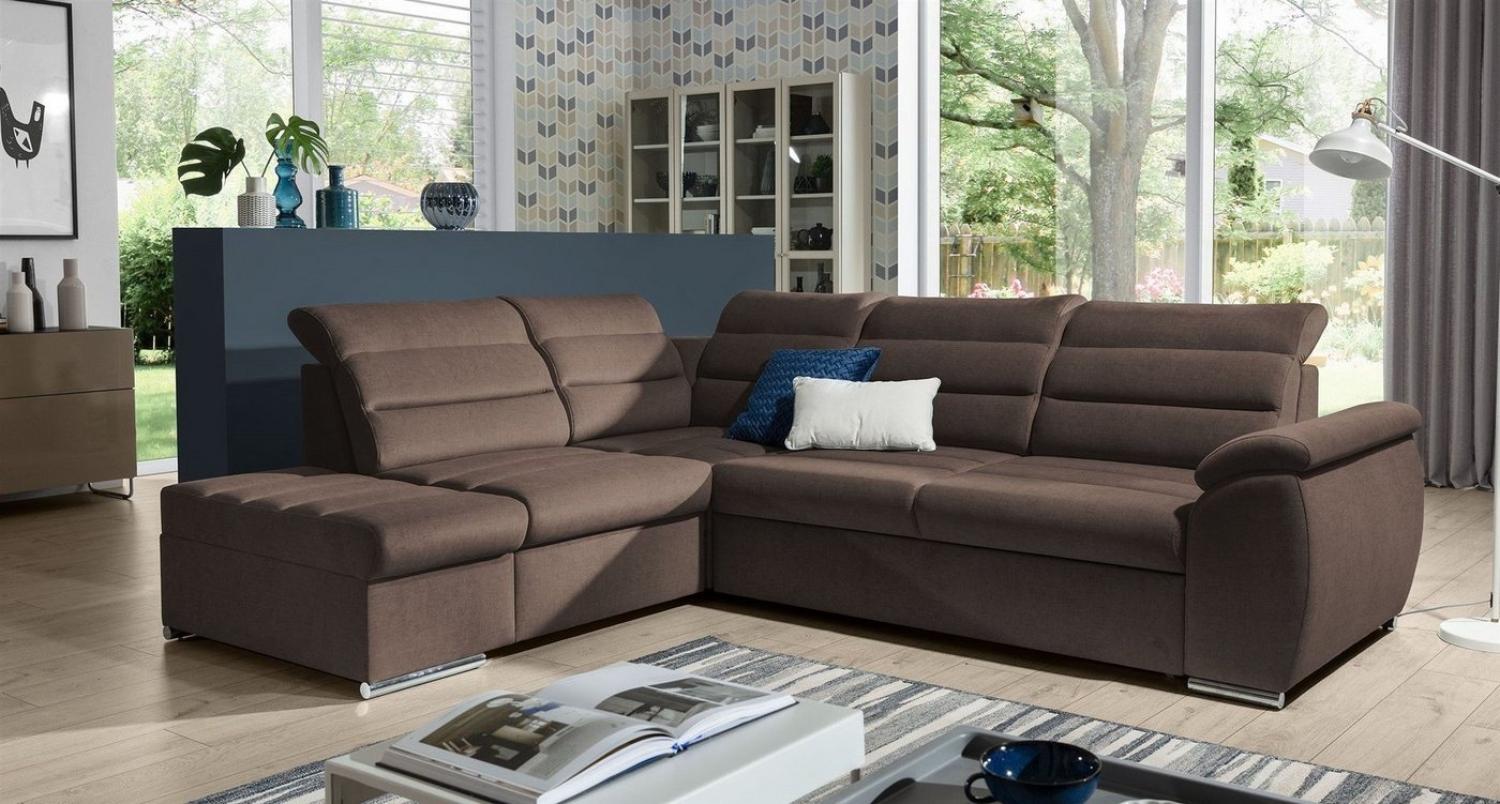 Ecksofa Schlafsofa Sofa PASCARA in Stoff Esito Braun Ottomane Links Bild 1