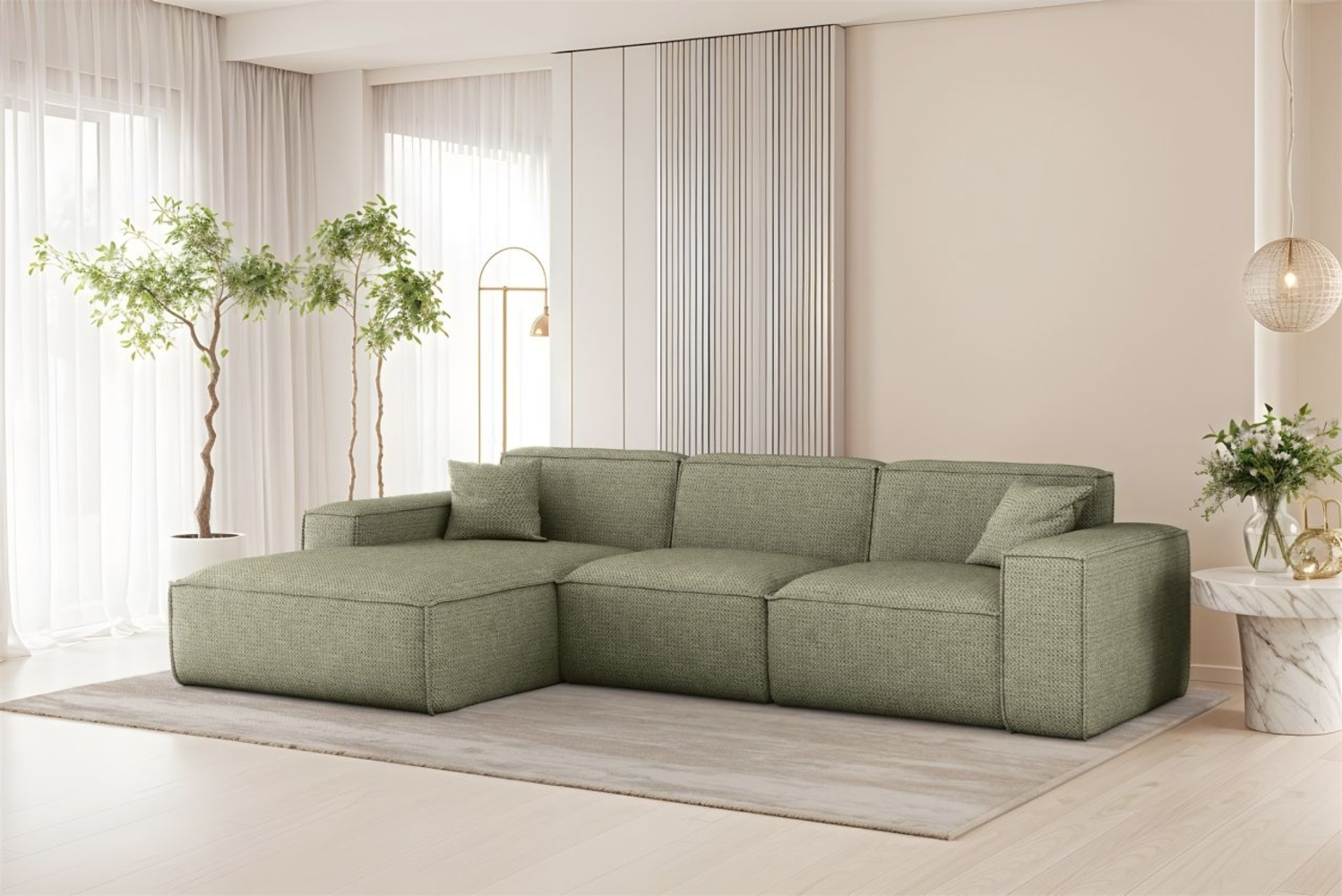 Ecksofa Designersofa CELES PREMIUM in Stoff Artico Grün Ottomane Links Bild 1