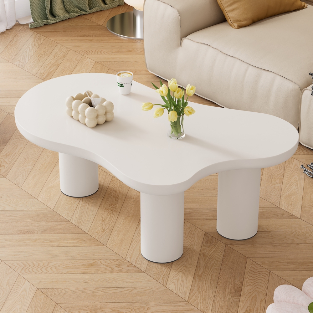 Merax Unregelmäßiger Couchtisch in Wolkenform, 107cm Länge, 66cm Breite, 40.5cm Höhe, MDF-Tischplatte und PVC-Beine, Weiß Bild 1