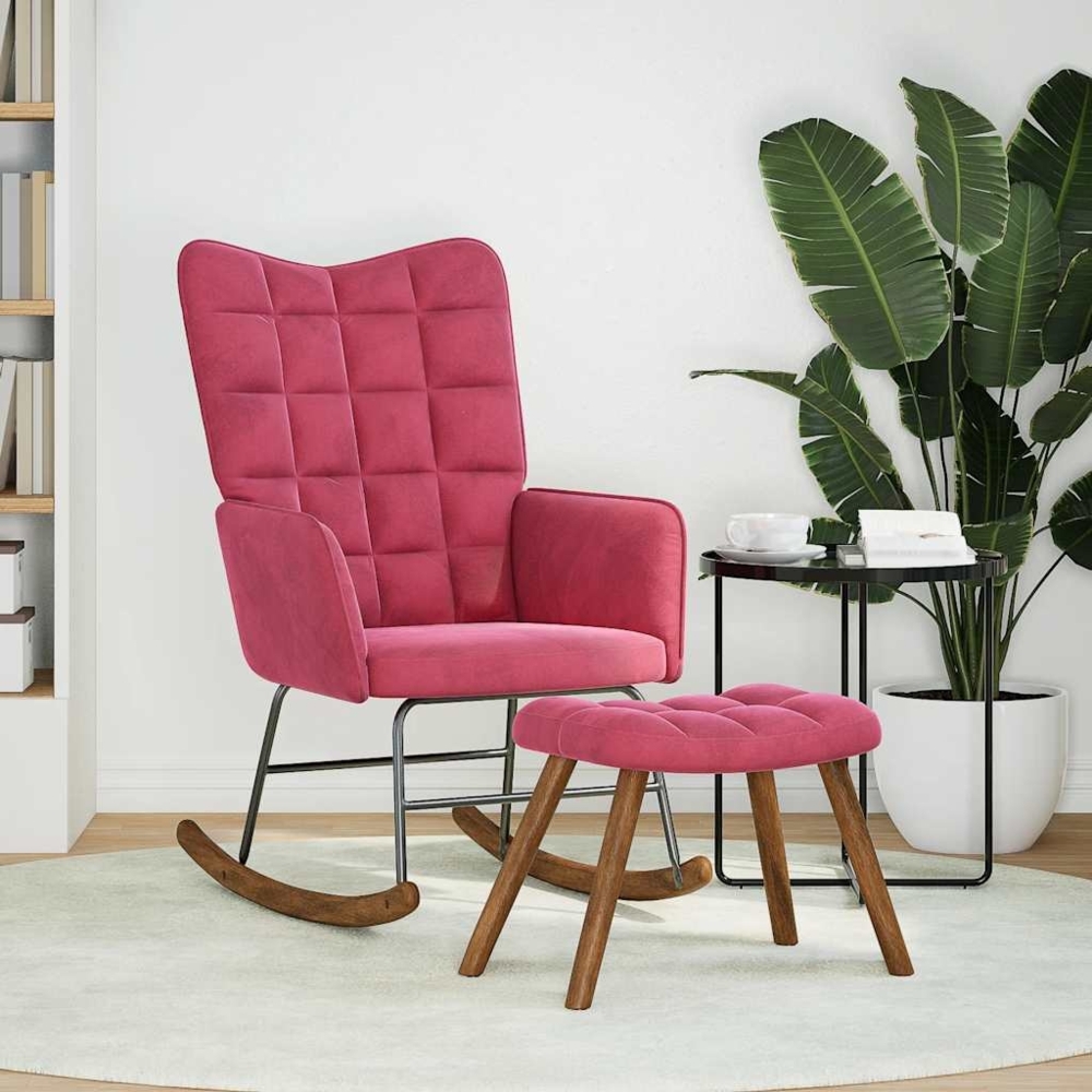 vidaXL Schaukelstuhl mit Hocker Weinroter Samt 4016848 Bild 1