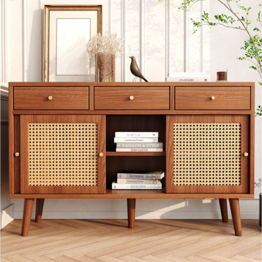 XDeer Sideboard Sideboard, Kommode mit 3 Schubladen und 3 Schiebetüren, Rattangeflecht auf den Türfronten Ersatz Bild 1