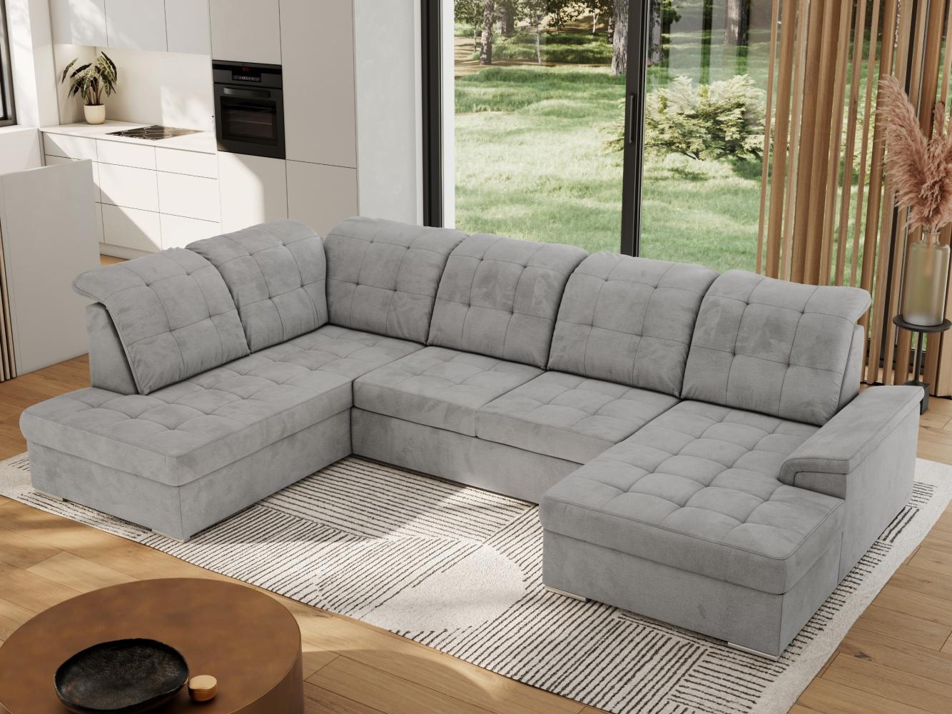 Ecksofa, Wohnzimmer U Couch, Polstersofa mit Bettkasten - MADRITO U - Hellgrau Velorus - Links Bild 1