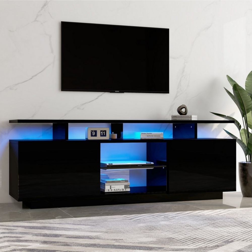 HAUSS SPLOE TV-Schrank 140cm TV-Schrank mit LED-Beleuchtung für 60-Zoll-Fernseher, Schwarz Bild 1