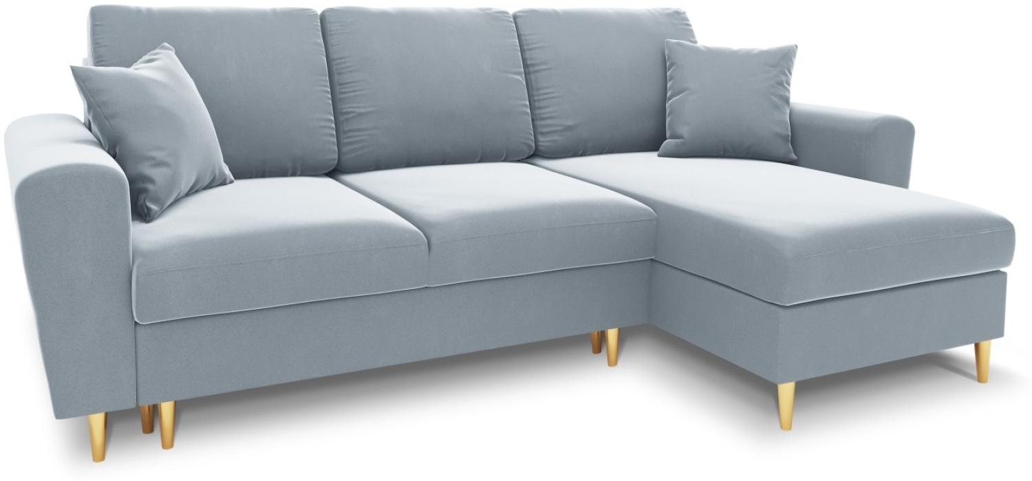 Micadoni 4-Sitzer Samtstoff Reversible Ecksofa mit Bettfunktion und Box Moghan | Bezug Light Blue | Beinfarbe Gold Metal Bild 1