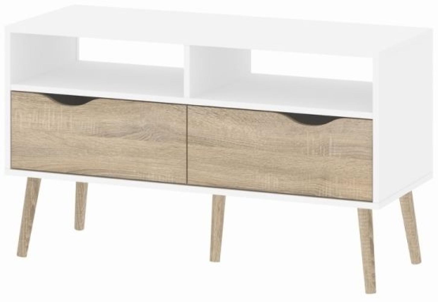 TV Hifi Tisch Board NAPOLI Lowboard Phono Schrank Kommode weiß/Eiche Dekor Bild 1