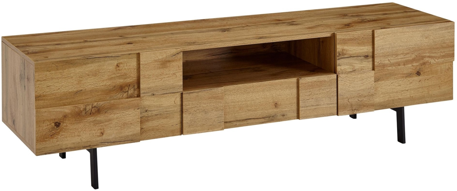 Lowboard Holz Eiche-Dekor 160 x 46 x 43 cm TV-Kommode mit zwei Türen, Design TV-Schrank Hoch, Fernsehtisch Fernsehschrank Modern, Fernsehkommode Wohnzimmer Bild 1