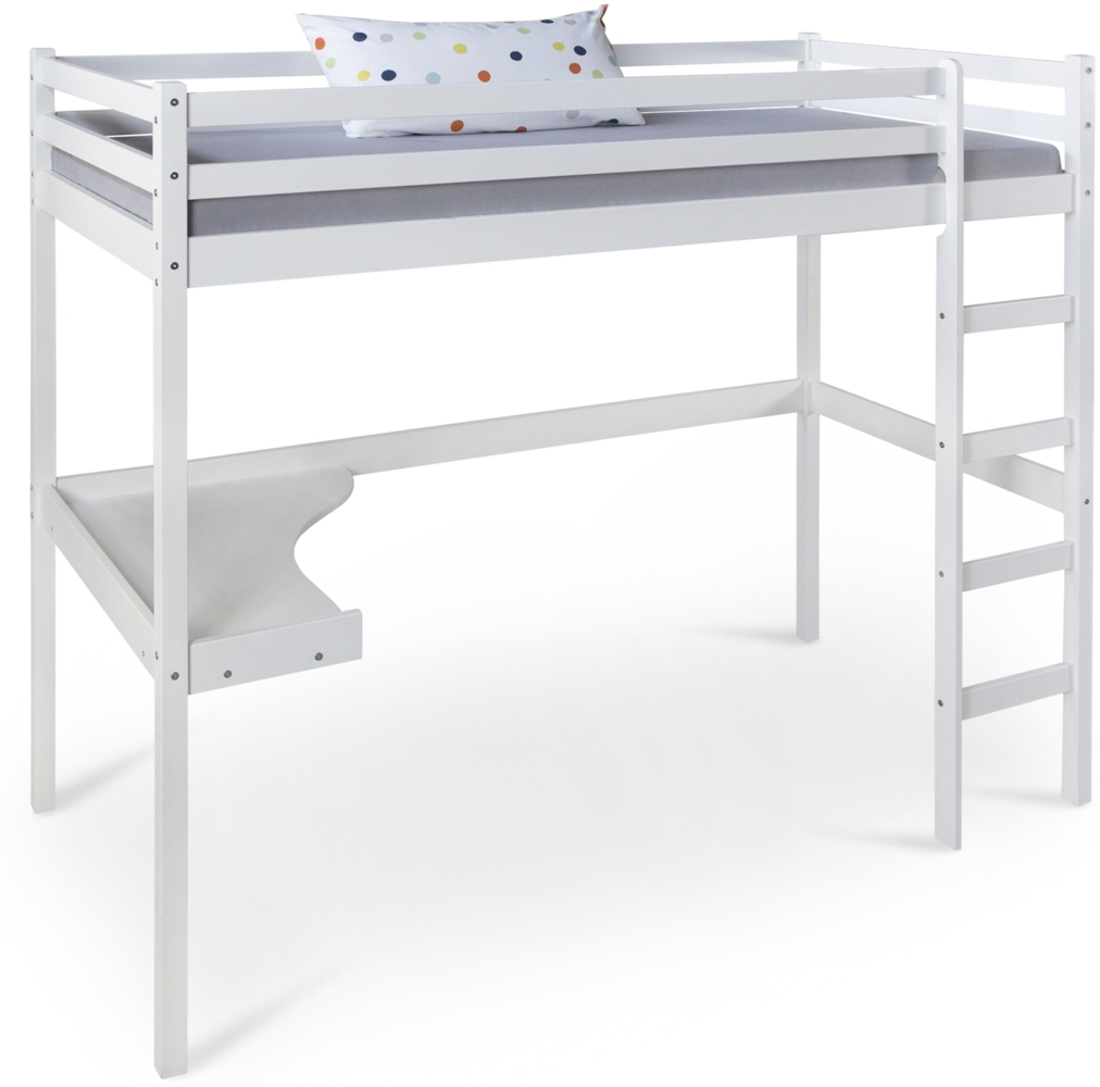Homestyle4u Funktions-Hochbett mit Schreibtisch, Kiefernholz weiß, 90x200 cm Bild 1