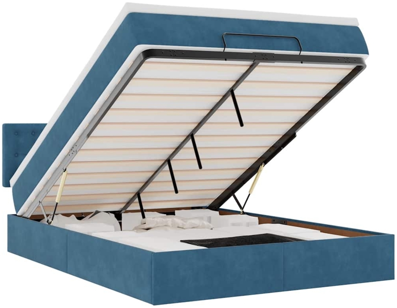 vidaXL Ottoman-Bett mit Matratze & LEDs Dunkelblau 140x190 cm Samt 3312768 Bild 1