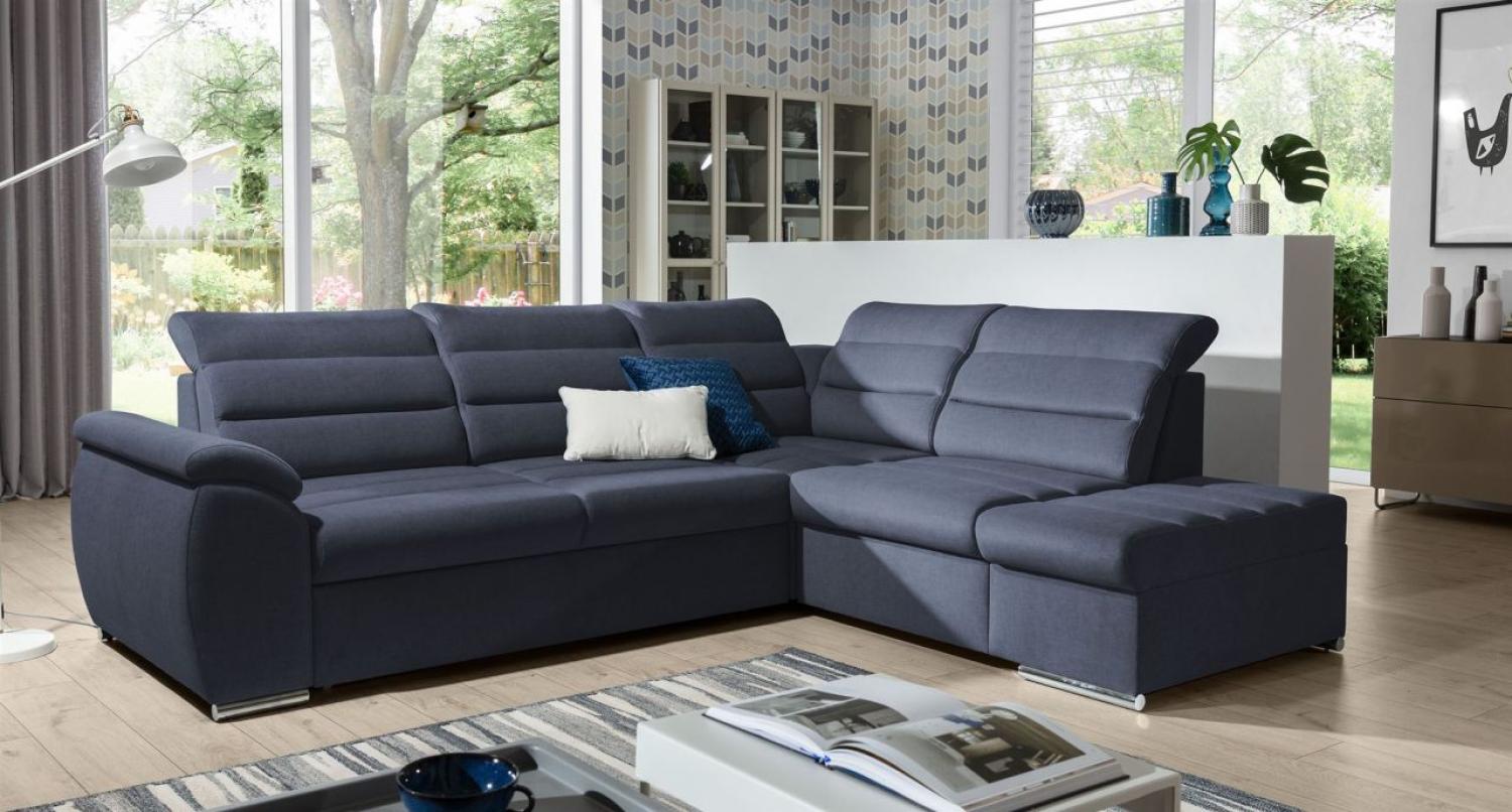 Ecksofa Schlafsofa Sofa PASCARA in Stoff Esito Dunkelblau Ottomane Rechts Bild 1