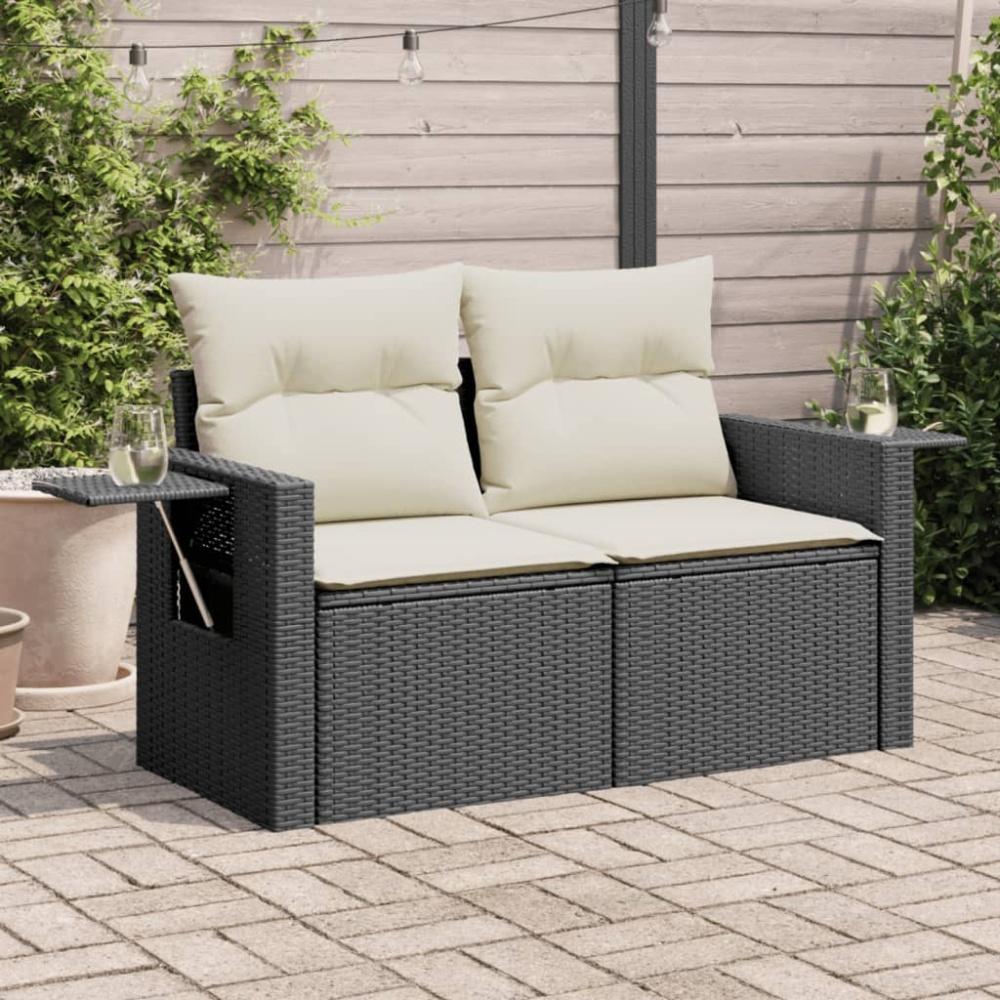 vidaXL Gartensofa mit Kissen 2-Sitzer Schwarz Poly Rattan 366017 Bild 1