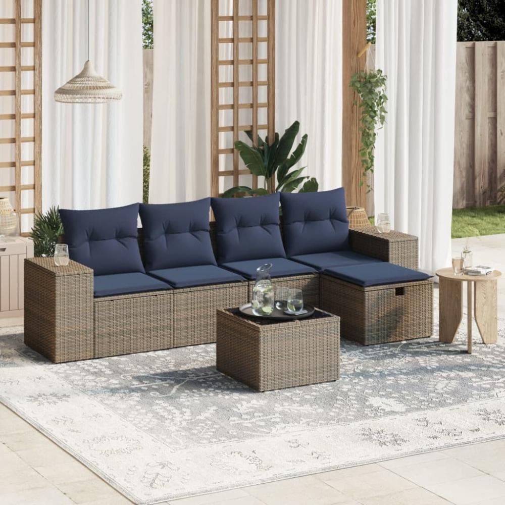 vidaXL 6-tlg. Garten-Sofagarnitur mit Kissen Grau Poly Rattan 3264406 Bild 1