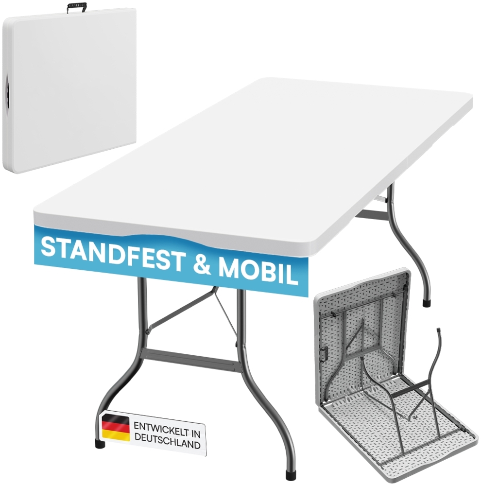 STEELSØN 'Zennar' Gartentisch für 8 Personen, zusammenklappbar, weiß, 180x74x74 cm, wetterfest, Klapptisch inkl. Tragegriff Bild 1