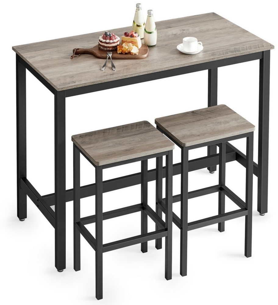 Vasagle Bartisch-Set, Stehtisch mit 2 Barhockern, Küchentresen mit Barstühlen, Küchentisch und Küchenstühle im Industrie-Design, für Küche, 120 x 60 x 90 cm, greige-schwarz von Songmics LBT015B02 Bild 1