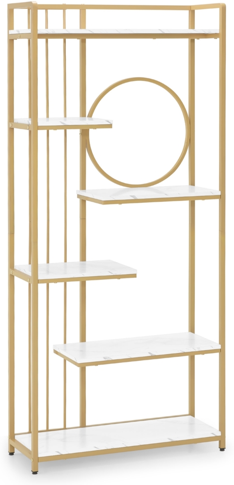 BarberPub Bücherregal, Standregal mit 6 Ebenen, Büroregal mit Metallrahmen, Regal für Büro, Wohnzimmer, Schlafzimmer, Küche, Nagelstudio, Marmor-Weiß Gold, 5180 Bild 1