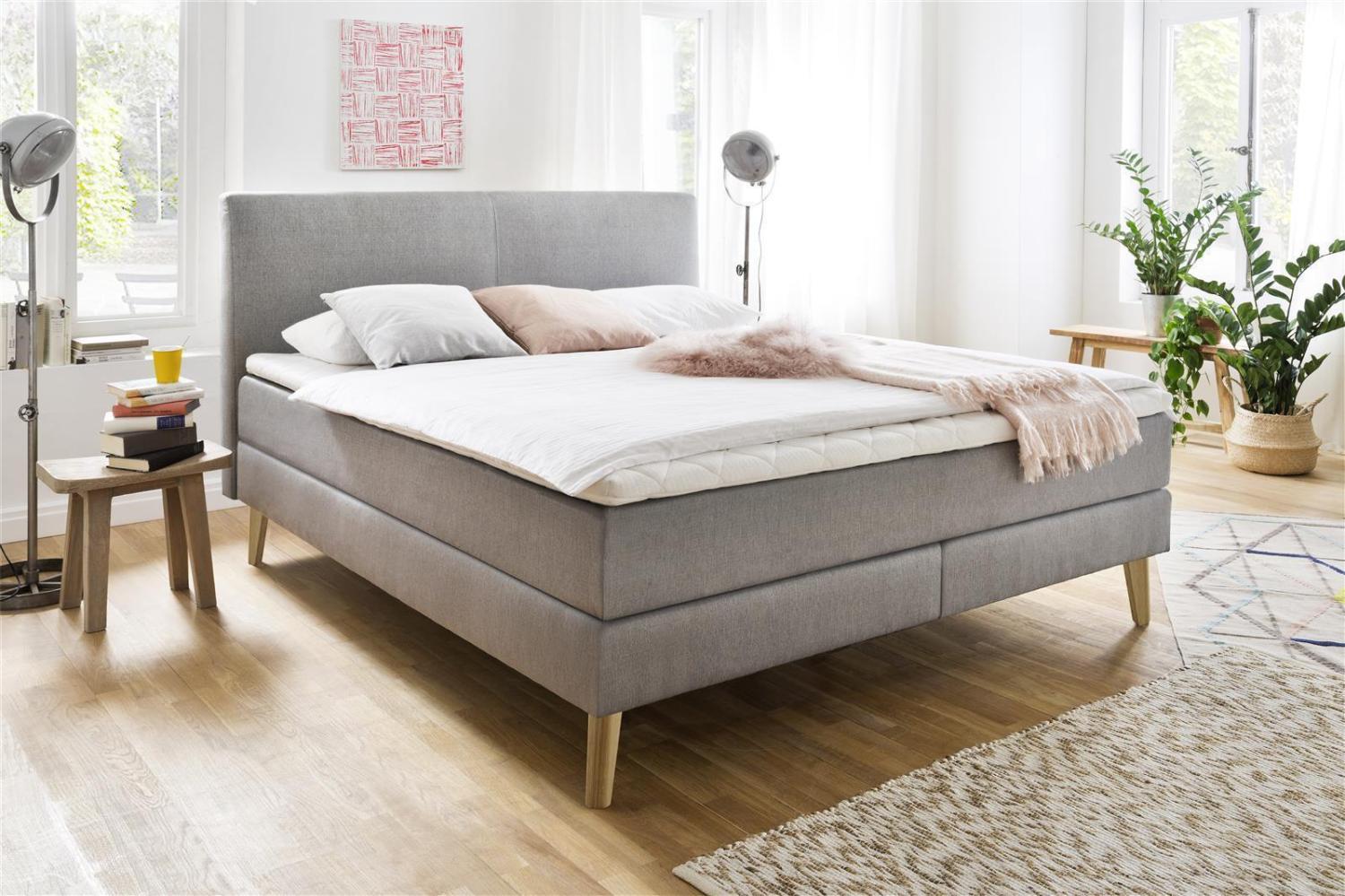 Boxspringbett >Greta< in taupe aus Stoffbezug - 183x114x213cm (BxHxT) Bild 1