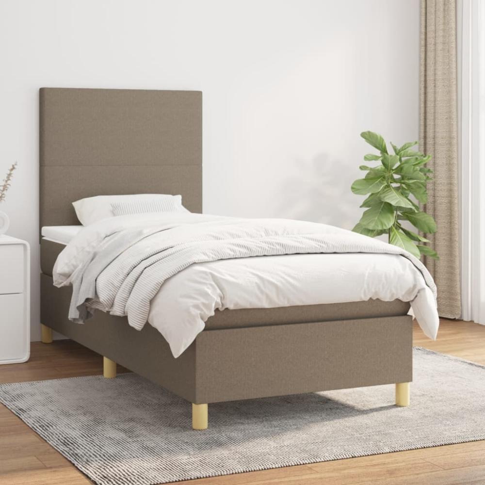 vidaXL Boxspringbett mit Matratze Taupe 90x200 cm Stoff 3142149 Bild 1